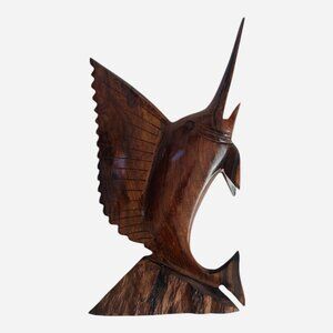 Hand Carved Desert Ironwood Marlin Swordfish 8" Figurine Wood Sculpture NWOT